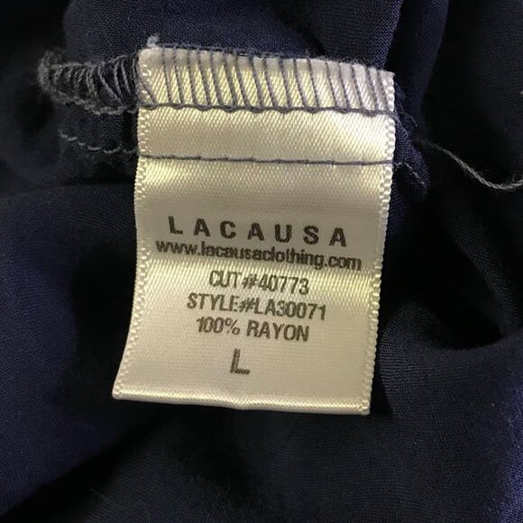 LACUASA Navy Easy Slip Dress L Sleeveless Scoop Neck Spaghetti Strap Knee Length - Picture 4 of 5